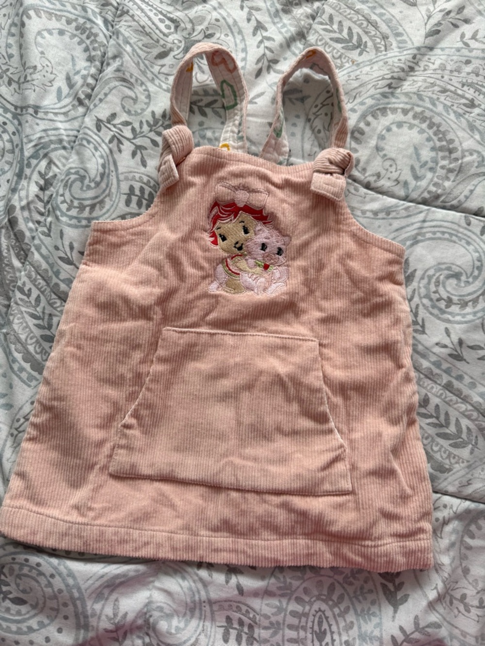 dip Pastel Heart Pinafore in Pink with Yellow, Green, Peach Hearts